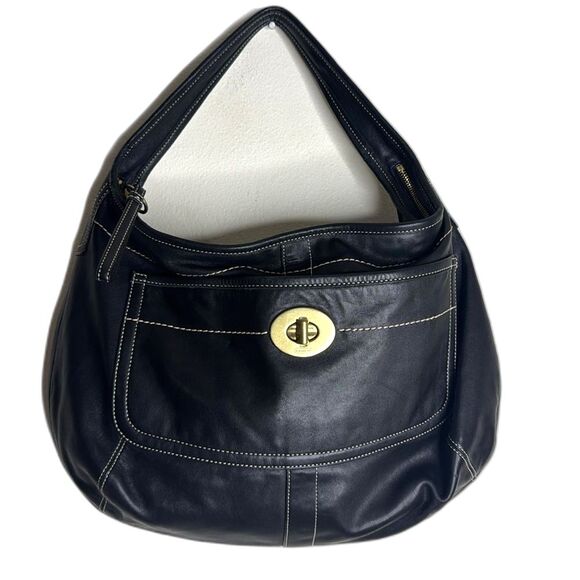 Vtg Coach Ergo Black Leather Hobo Shoulder Bag with turnlock style 10741 - Picture 2 of 13
